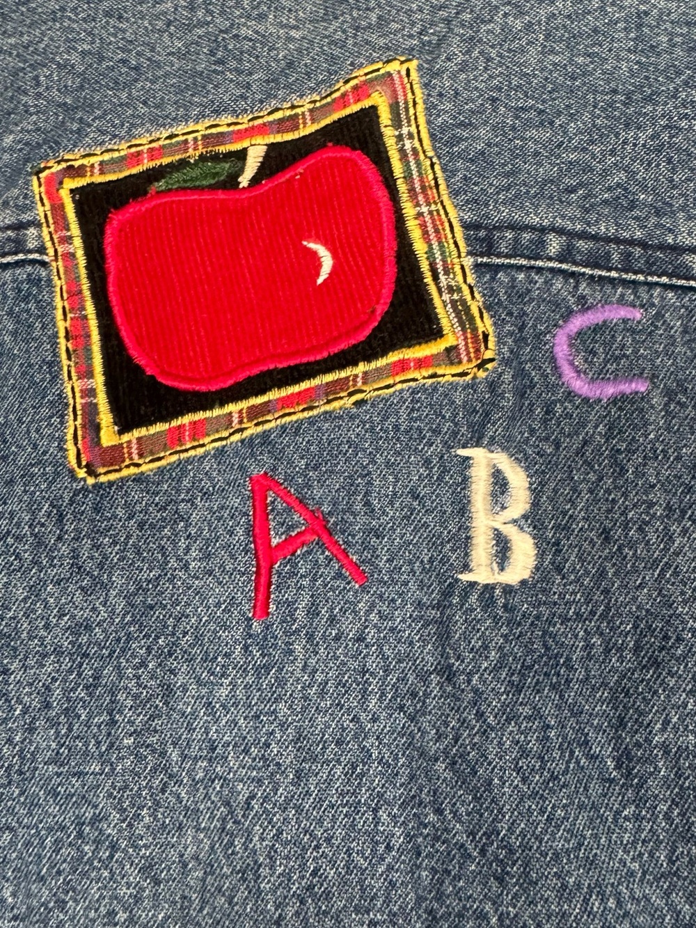 dressbarn Blue Jean Denim Vest Women’s Teacher School Schoolhouse abc Patches - Picture 6 of 8